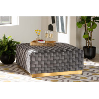 Baxton Studio TSF-6709-Grey/Gold-Otto Noah Luxe and Glam Grey Velvet Fabric Upholstered and Gold Finished Square Cocktail Ottoman